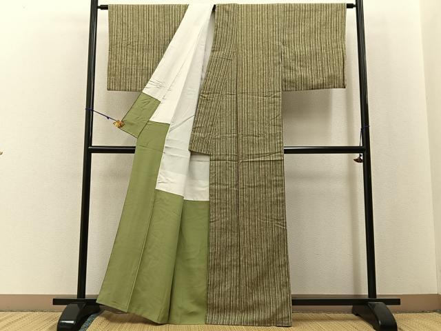 平和屋着物■上質な紬　縞　正絹　逸品　BAAX6016hj