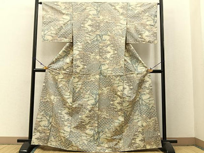 平和屋着物■本場大島紬　立波風景文　正絹　逸品　BAAX6017hj