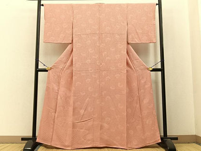 平和屋着物■無地絵羽訪問着　流水桐菊文　珊瑚色　正絹　逸品　BAAX6019hj