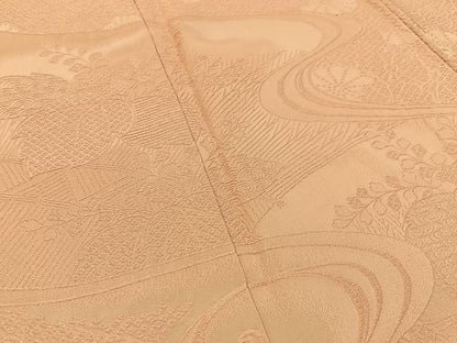 平和屋着物■無地絵羽訪問着　流水桐菊文　珊瑚色　正絹　逸品　BAAX6019hj