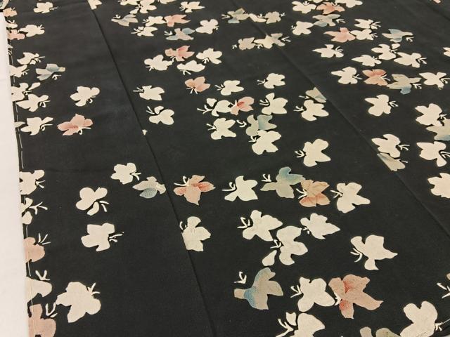 平和屋着物■上質な小紋　草葉文　黒地　正絹　逸品　BAAX6031hj