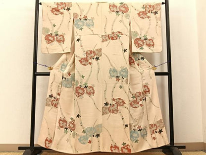 平和屋着物■上質な小紋　寿光織　菊桐文　銀糸　正絹　逸品　BAAX6037hj