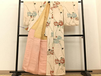 平和屋着物■上質な小紋　寿光織　菊桐文　銀糸　正絹　逸品　BAAX6037hj