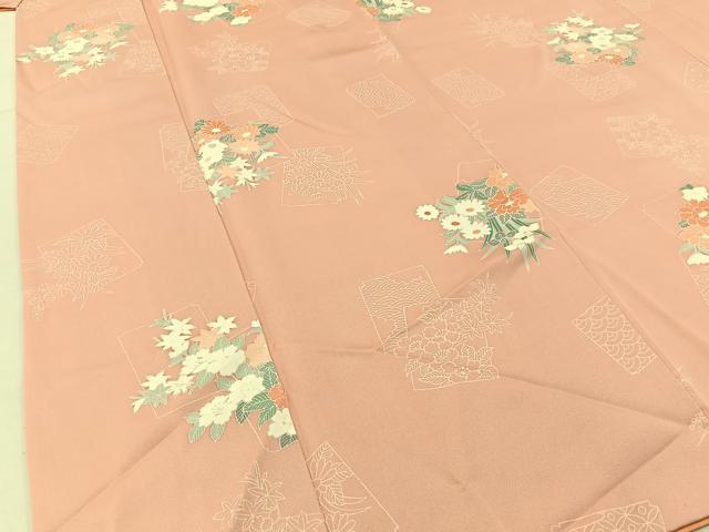 平和屋着物■上質な小紋　色紙重ね花文　正絹　逸品　BAAX6039hj