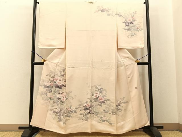 平和屋着物■訪問着　作家物　手描き　草花文　正絹　逸品　未使用　BAAX6040hj