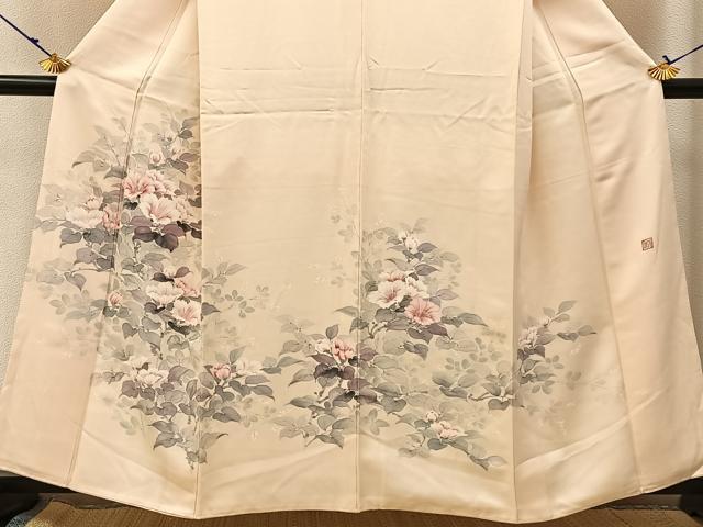 平和屋着物■訪問着　作家物　手描き　草花文　正絹　逸品　未使用　BAAX6040hj