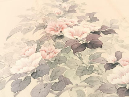 平和屋着物■訪問着　作家物　手描き　草花文　正絹　逸品　未使用　BAAX6040hj