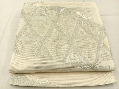 平和屋着物＊夏物 六通柄袋帯 竹垣文 銀糸 正絹 逸品 BAAX6045hj