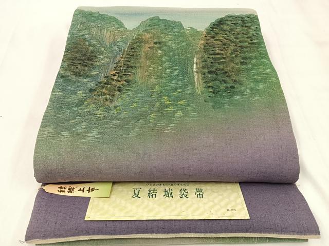平和屋着物＊夏物 太鼓柄袋帯 夏結城 結織上布 手描き 風景文 金彩 正絹 逸品 未使用 BAAX6046hj