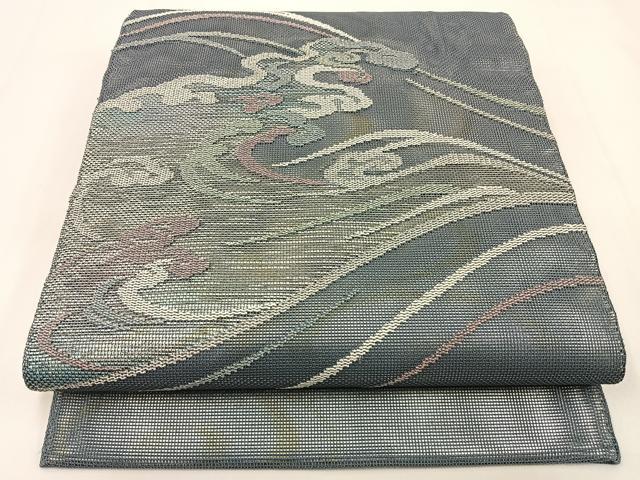 平和屋着物＊夏物 太鼓柄袋帯 立波文 銀糸 正絹 逸品 BAAX6048hj