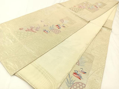 平和屋着物＊夏物 六通柄袋帯 短冊鴛鴦楓文 正絹 逸品 BAAX6052hj