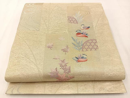 平和屋着物＊夏物 六通柄袋帯 短冊鴛鴦楓文 正絹 逸品 BAAX6052hj