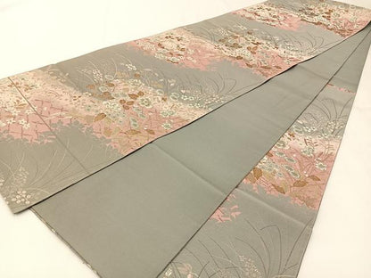 平和屋着物◎六通柄袋帯 草花文 金糸 正絹 逸品 BAAX6054hj