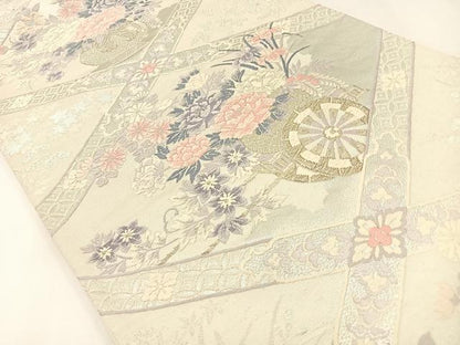 平和屋着物◎六通柄袋帯 唐織 花車文 金銀糸 正絹 逸品 BAAX6059hj