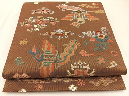 平和屋着物◎六通柄袋帯　唐織　鳳凰更紗花文　金銀糸　正絹　逸品　BAAX6060hj