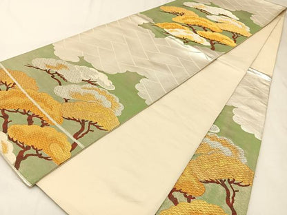 平和屋着物◎六通柄袋帯　松　金銀糸　引箔　正絹　逸品　BAAX6061hj