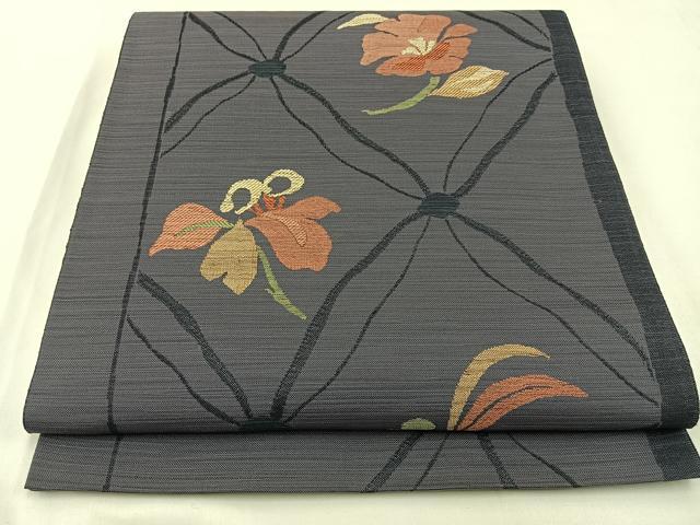 平和屋着物◎六通柄袋帯　草花文　正絹　逸品　BAAX6067hj