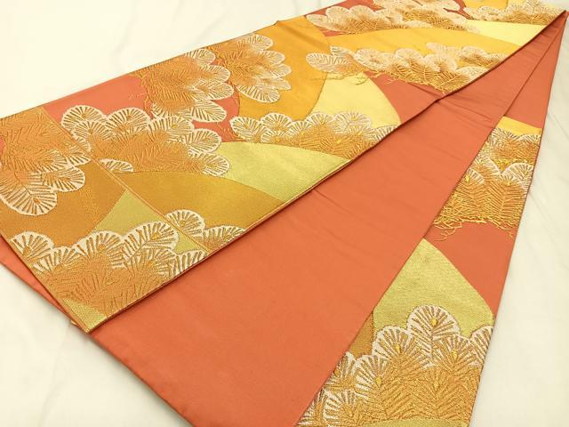 平和屋着物◎六通柄袋帯　松　金糸　正絹　逸品　BAAX6070hj