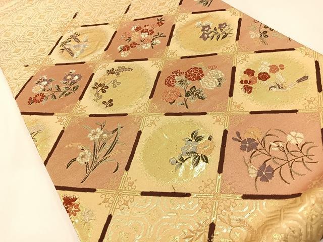平和屋着物◎六通柄袋帯　唐織　菱天井花鳥文　金銀糸　正絹　逸品　BAAX6079hj