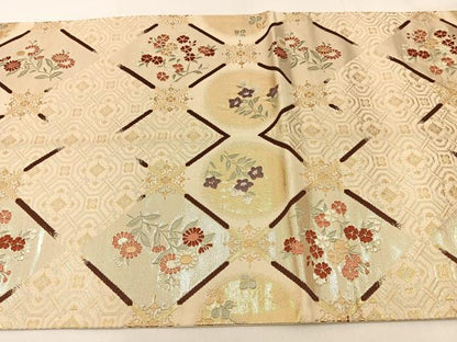 平和屋着物◎六通柄袋帯　唐織　菱天井花鳥文　金銀糸　正絹　逸品　BAAX6079hj
