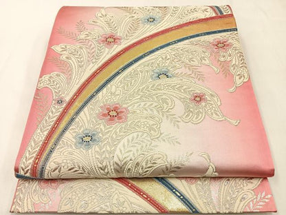 平和屋着物◎六通柄袋帯　唐織　華模様　金銀糸　正絹　逸品　BAAX6081hj