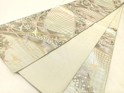 平和屋着物◎佐賀錦　六通柄袋帯　飛鶴文　金銀糸　正絹　逸品　BAAX6083hj