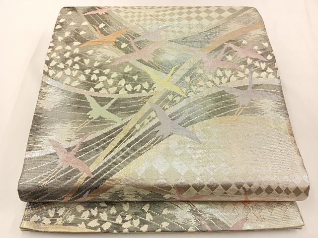 平和屋着物◎佐賀錦　六通柄袋帯　飛鶴文　金銀糸　正絹　逸品　BAAX6083hj