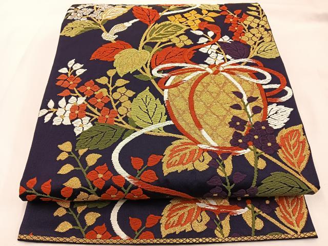 平和屋着物◎六通柄袋帯　唐織　珀寿錦　仕覆花文　金銀糸　正絹　逸品　BAAX6084hj