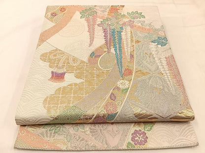 平和屋着物◎六通柄袋帯　唐織　几帳花鳥文　金銀糸　正絹　逸品　BAAX6085hj