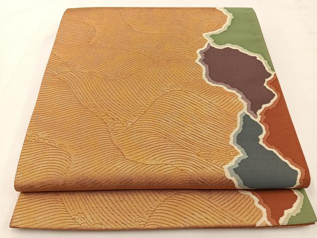 平和屋着物◎六通柄袋帯　立波文　金糸　引箔　正絹　逸品　BAAX6086hj
