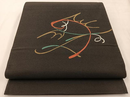 平和屋着物◎太鼓柄袋帯　抽象文様　黒地　金糸　正絹　逸品　BAAX6087hj