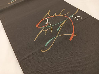 平和屋着物◎太鼓柄袋帯　抽象文様　黒地　金糸　正絹　逸品　BAAX6087hj