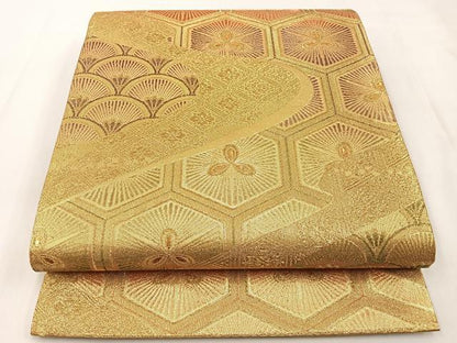 平和屋着物◎六通柄袋帯　亀甲松葉文　金糸　正絹　逸品　BAAX6088hj