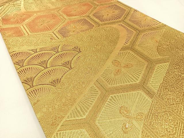 平和屋着物◎六通柄袋帯　亀甲松葉文　金糸　正絹　逸品　BAAX6088hj