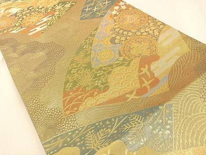 平和屋着物◎六通柄袋帯　吉祥道長文様　金糸　正絹　逸品　BAAX6094hj