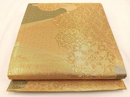 平和屋着物◎佐賀錦　両面　六通柄袋帯　正倉院花文　金糸　正絹　逸品　BAAX6095hj
