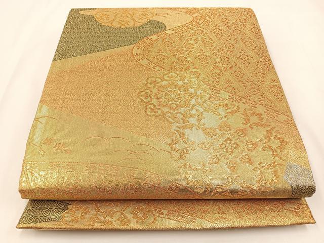 平和屋着物◎佐賀錦　両面　六通柄袋帯　正倉院花文　金糸　正絹　逸品　BAAX6095hj