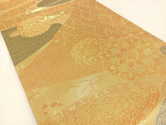平和屋着物◎佐賀錦　両面　六通柄袋帯　正倉院花文　金糸　正絹　逸品　BAAX6095hj