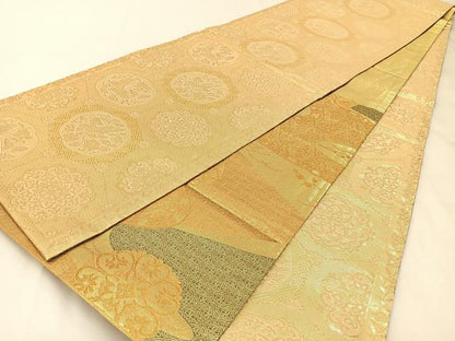 平和屋着物◎佐賀錦　両面　六通柄袋帯　正倉院花文　金糸　正絹　逸品　BAAX6095hj