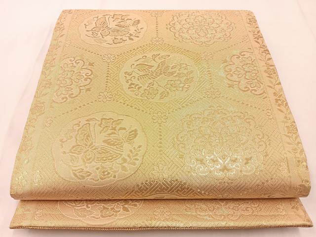 平和屋着物◎佐賀錦　両面　六通柄袋帯　正倉院花文　金糸　正絹　逸品　BAAX6095hj