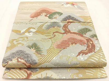 平和屋着物◎六通柄袋帯　唐織　瑞鶴光琳松　金銀糸　正絹　逸品　BAAX6101hj