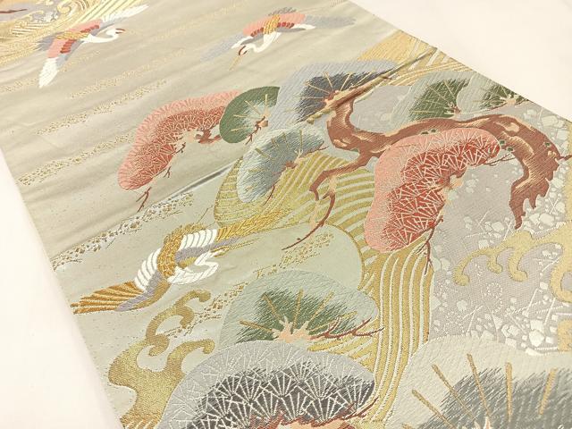 平和屋着物◎六通柄袋帯　唐織　瑞鶴光琳松　金銀糸　正絹　逸品　BAAX6101hj