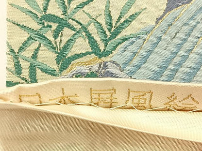 平和屋着物◎六通柄袋帯　唐織　日本屏風絵　山水四季花鳥図　伝雪舟　金糸　正絹　逸品　BAAX6102hj