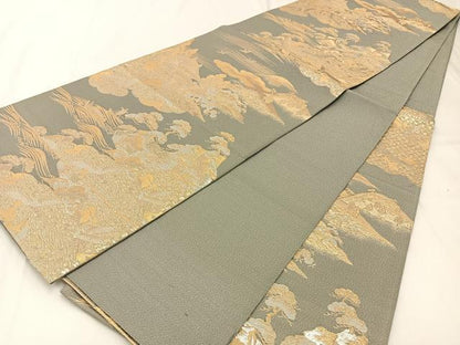 平和屋着物◎六通柄袋帯　飛鶴風景文　金銀糸　正絹　逸品　未使用　BAAX6105hj