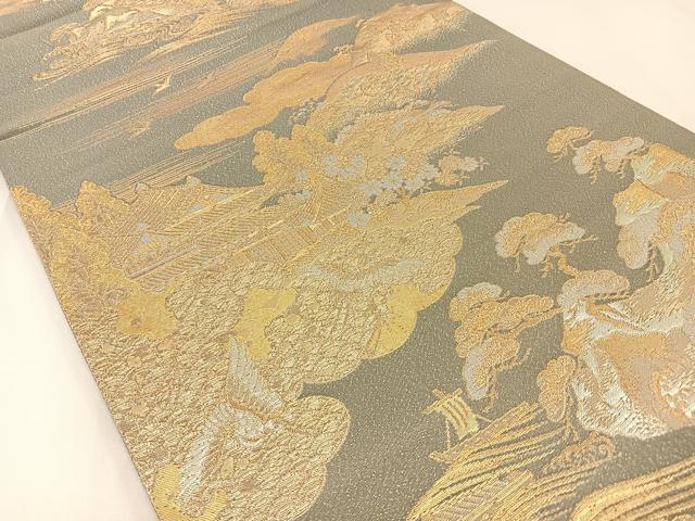 平和屋着物◎六通柄袋帯　飛鶴風景文　金銀糸　正絹　逸品　未使用　BAAX6105hj