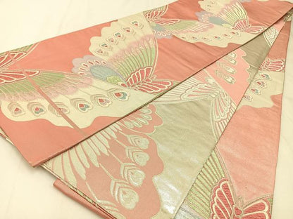 平和屋着物◎両面　全通柄袋帯　唐織　舞蝶文　銀糸　正絹　逸品　BAAX6106hj