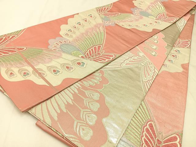 平和屋着物◎両面　全通柄袋帯　唐織　舞蝶文　銀糸　正絹　逸品　BAAX6106hj