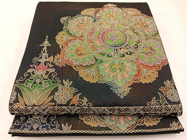 平和屋着物◎六通柄袋帯　正倉院花文　金銀糸　正絹　逸品　BAAX6107hj