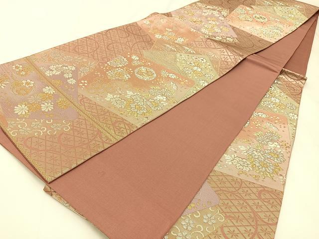 平和屋着物◎六通柄袋帯　唐織　色紙重ね花文　金銀糸　正絹　逸品　BAAX6109hj