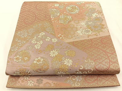 平和屋着物◎六通柄袋帯　唐織　色紙重ね花文　金銀糸　正絹　逸品　BAAX6109hj